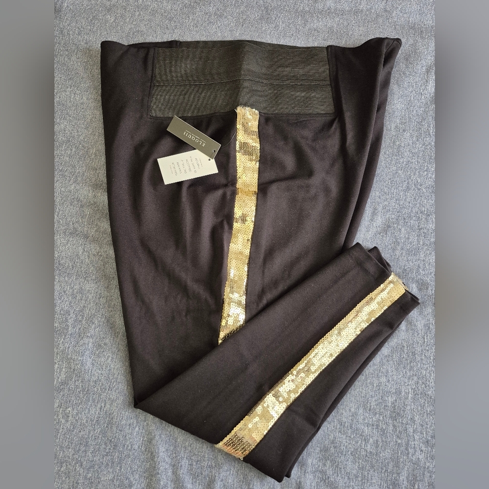 Eloquii Black Leggings W/ Sequined Tuxedo Strip
